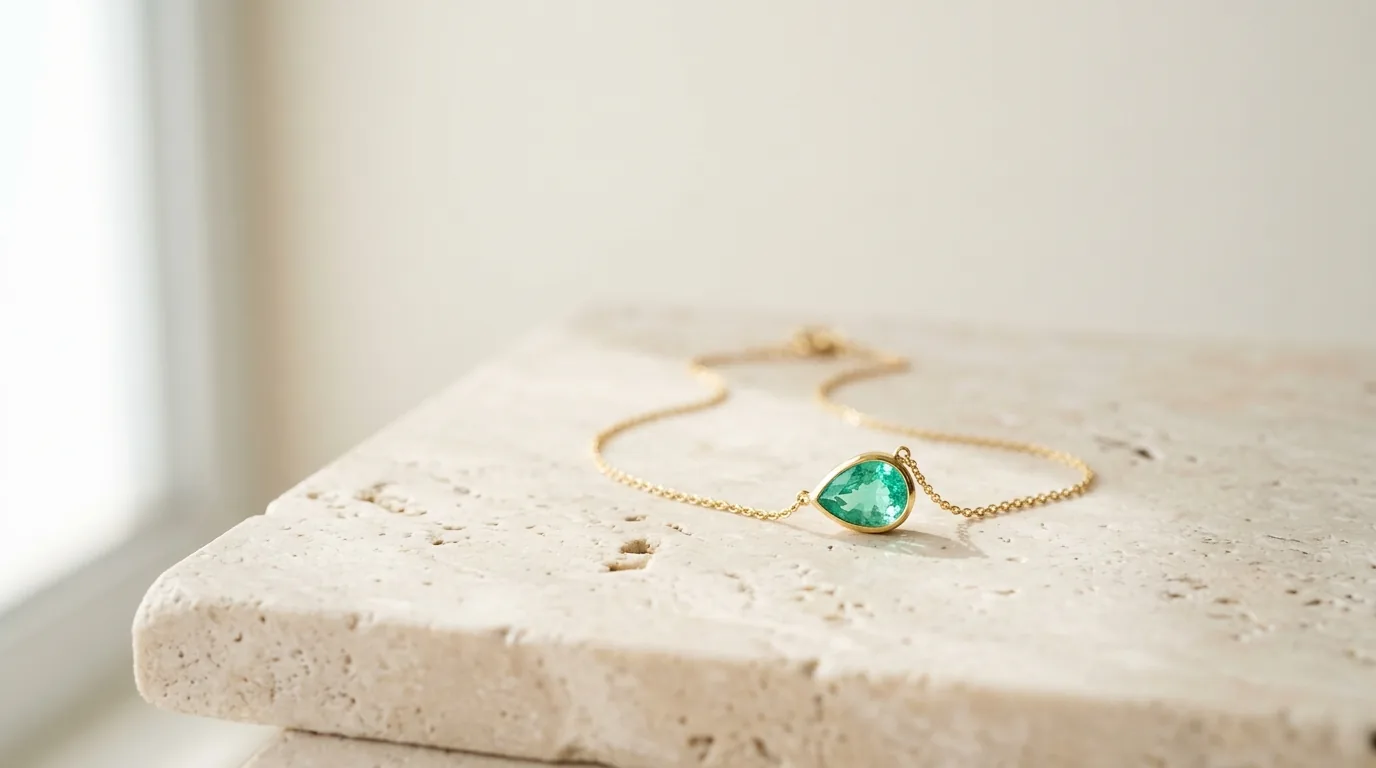 Collar de oro con colgante gota verde agua
