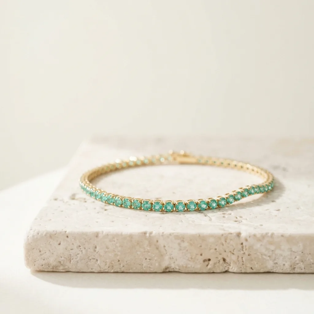 Pulsera riviera de oro con piedras verde agua